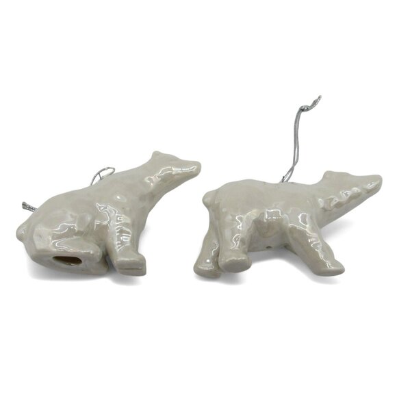 POLAR BEAR Ceramic Christmas Ornament Set Of 2 Pearlescent With Silver Strings - Picture 8 of 11